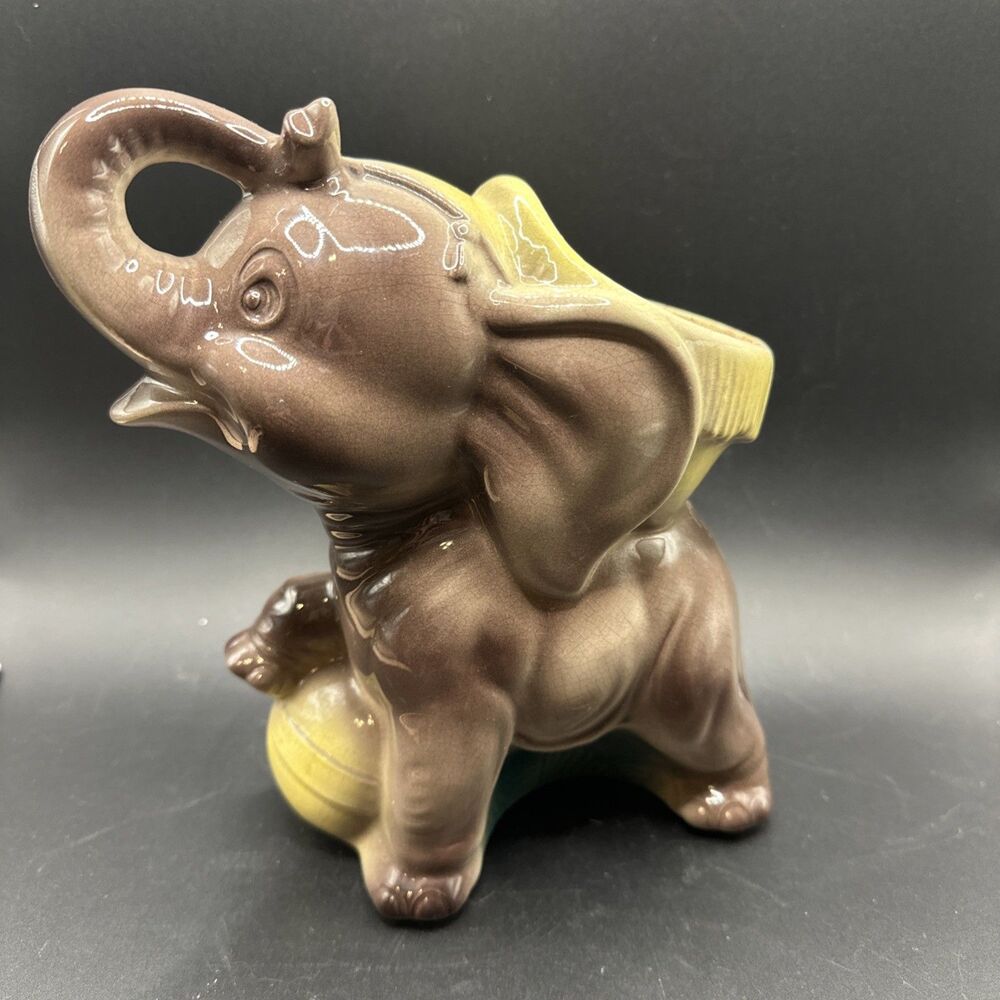 Royal Copley - Elephant On Ball Planter  - Vintage Pottery Vase- 7.5"